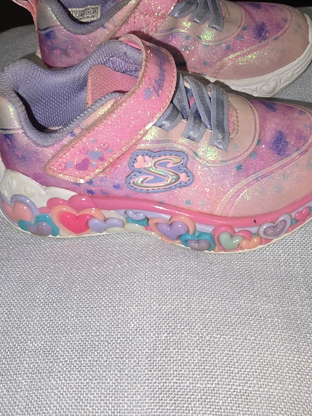 Skechers Girls' Pink Glitter Heart Light-Up Sneakers
